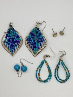 Turquoise & Blue Beaded Teardrop Earring Set
